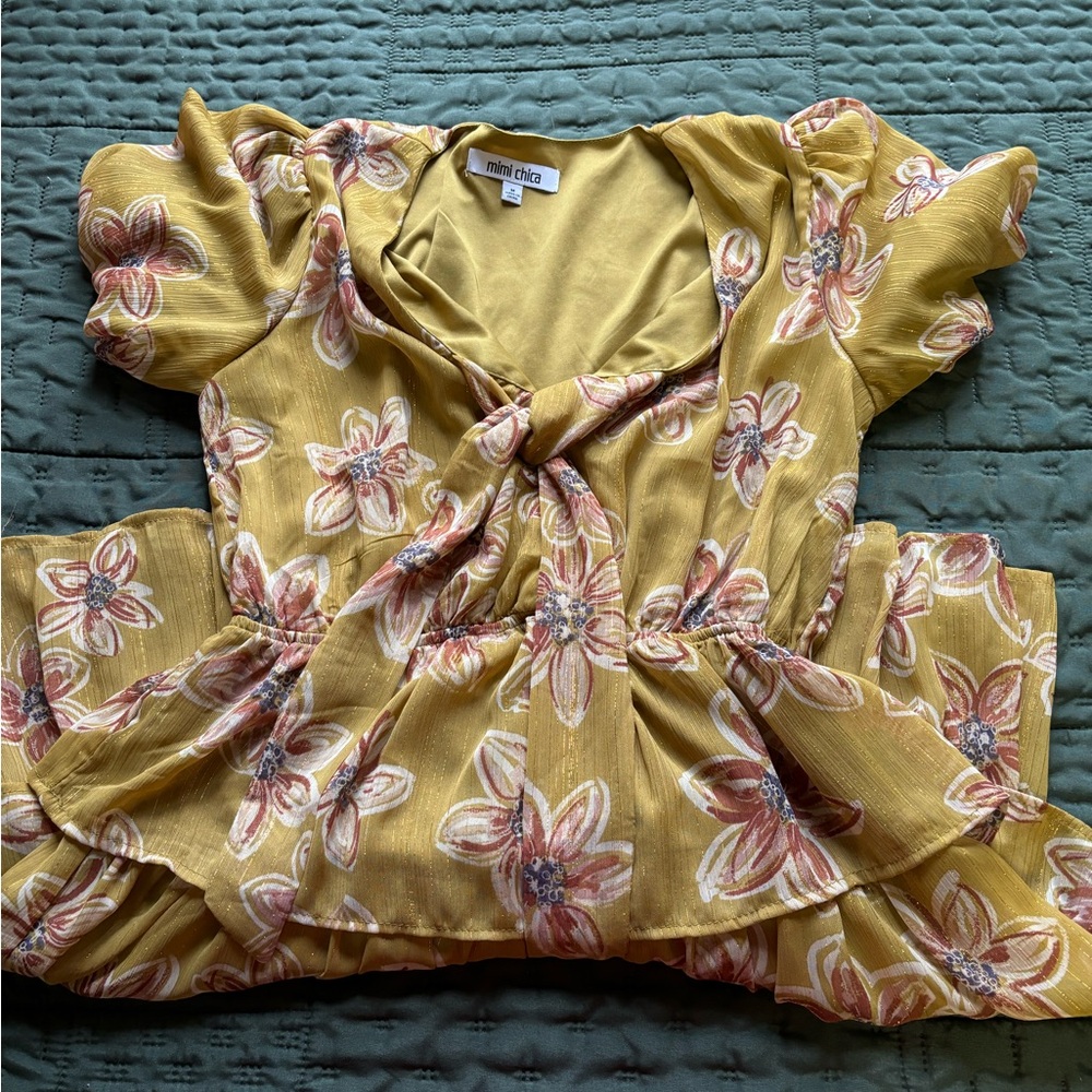 Yellow Floral V-Neck Puff Sleeve Blouse